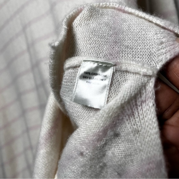 Project Women 100% Cashmere Knit Sweatshirt XL White Pink Stripe Fisherman V-Nec - Picture 7 of 9